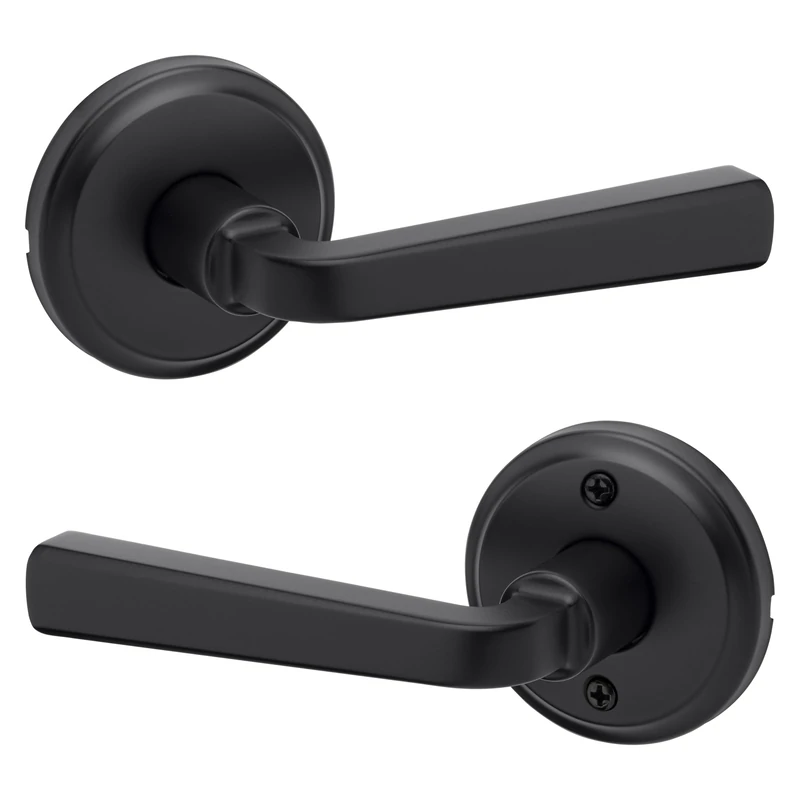 Kwikset Trafford Interior Passage Door Handle, Lever for Closet and Hallway Doors, Reversible Non-Locking Handle Lever, Matte Black, with Microban Protection