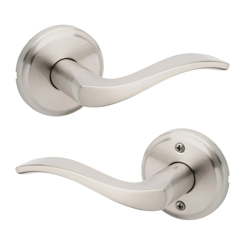 Kwikset Sedona Interior Passage Door Handle, Lever for Closet and Hallway Doors, Reversible Non-Locking Handle Lever, Satin Nickel, with Microban Protection