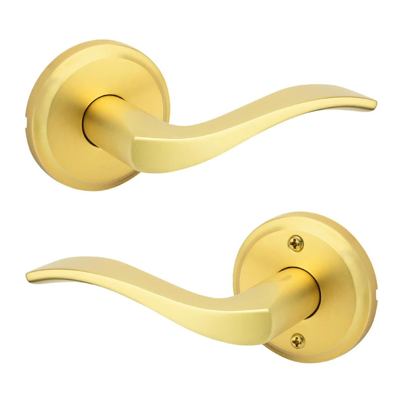 Kwikset Sedona Interior Passage Door Handle, Lever for Closet and Hallway Doors, Reversible Non-Locking Handle Lever, Satin Brass, with Microban Protection