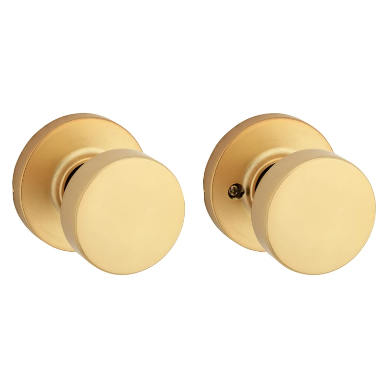Kwikset Pismo Interior Passage Door Knob, Handle for Closet and Hallway Doors, Non-Locking Doorknob, Satin Brass