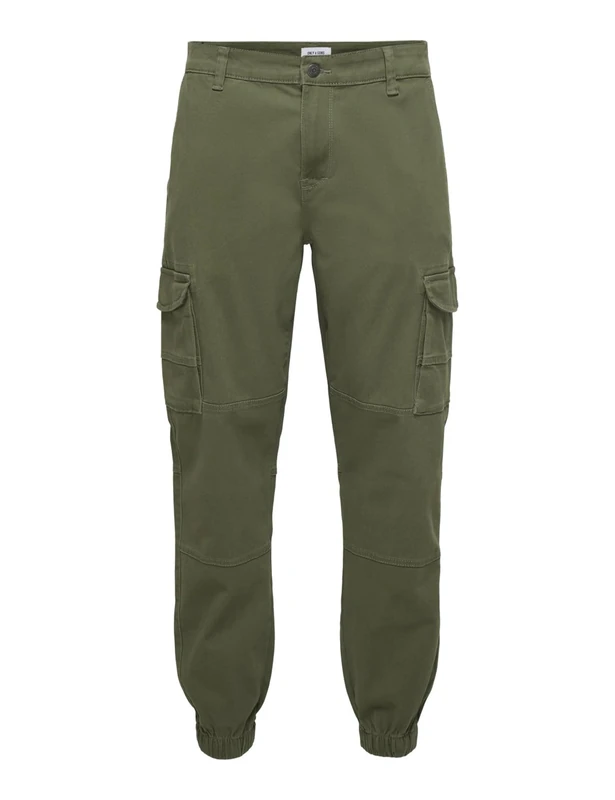 ONLY & SONS Male Cargo Trousers Tapered Trousers, Olive Night, 29 W/30 L