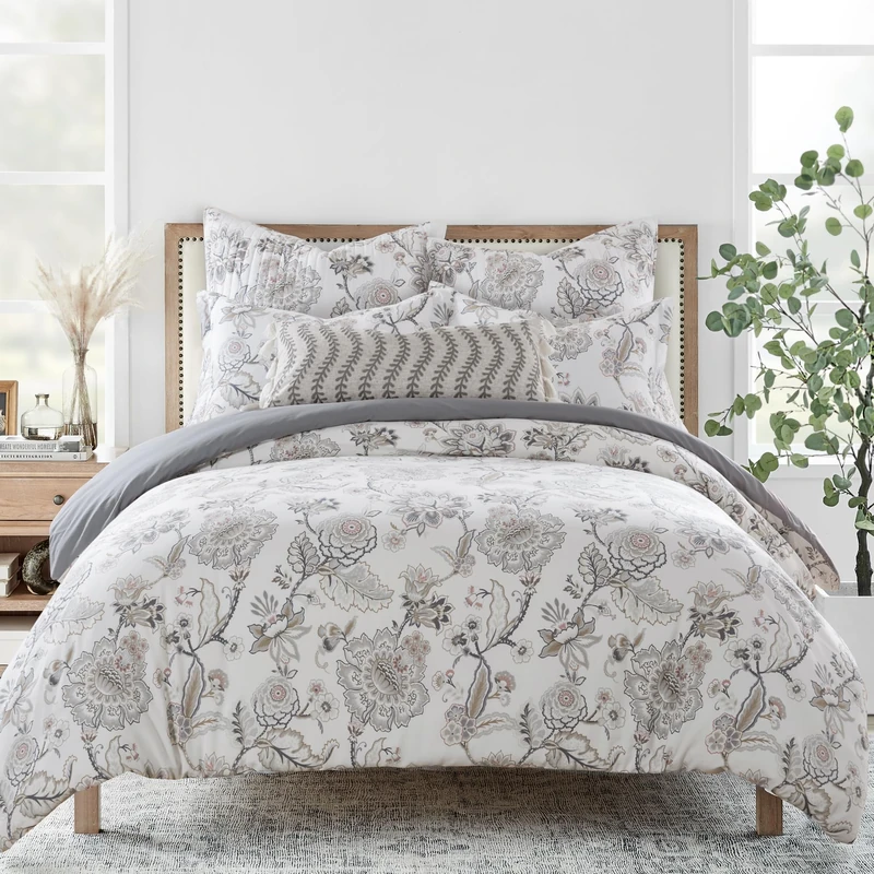 Levtex Home - Ophelia Blush Comforter Set - Full/Queen Comforter + Two Standard Pillow Cases - Floral - Taupe Grey Cream Blush - Comforter (90 x 94in.) and Pillow Case (26 x 20in.) - Rayon