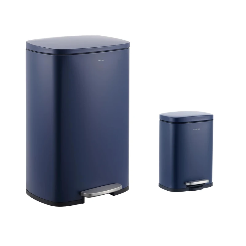 happimess HPM1006J Connor Rectangular 13-Gallon Trash Can with Soft-Close Lid and Free Mini Trash Can, Fingerprint Resistant, Modern, Minimalistic for Home, Kitchen, Office, Bathroom, Denim Blue