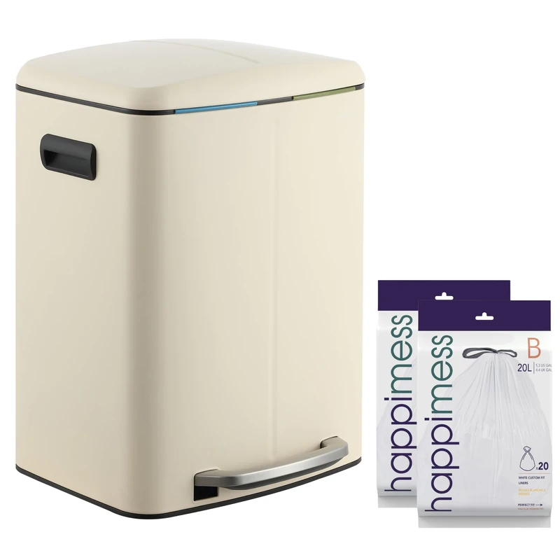 happimess HPM1005F Marco Rectangular 10.6-Gallon Double Bucket Trash Can with Soft-Close Lid, Fingerprint Resistant, Modern, Minimalistic for Home, Kitchen, Office, Bathroom, Limestone Beige
