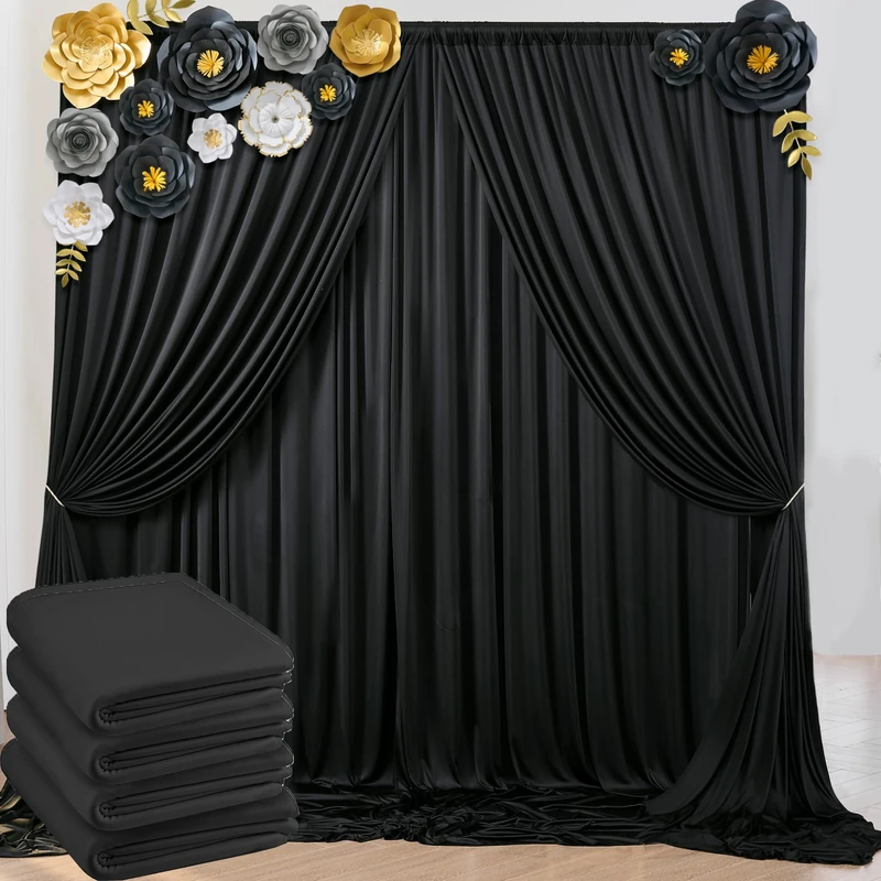 NSSONBEN 20ft x 8ft Wrinkle Free Black Backdrop Curtains for Parties, 4 Panels Thick Polyester Black Photo Backdrop Drapes for Weddings Birthday Photography Background Curtains