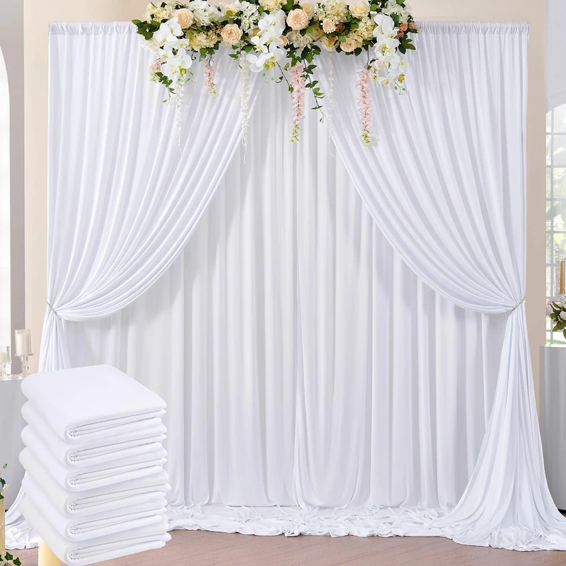 NSSONBEN 30ft x 8ft Wrinkle Free White Backdrop Curtains for Parties, 6 Panels Thick Polyester Photo Backdrop Drapes - Image 1