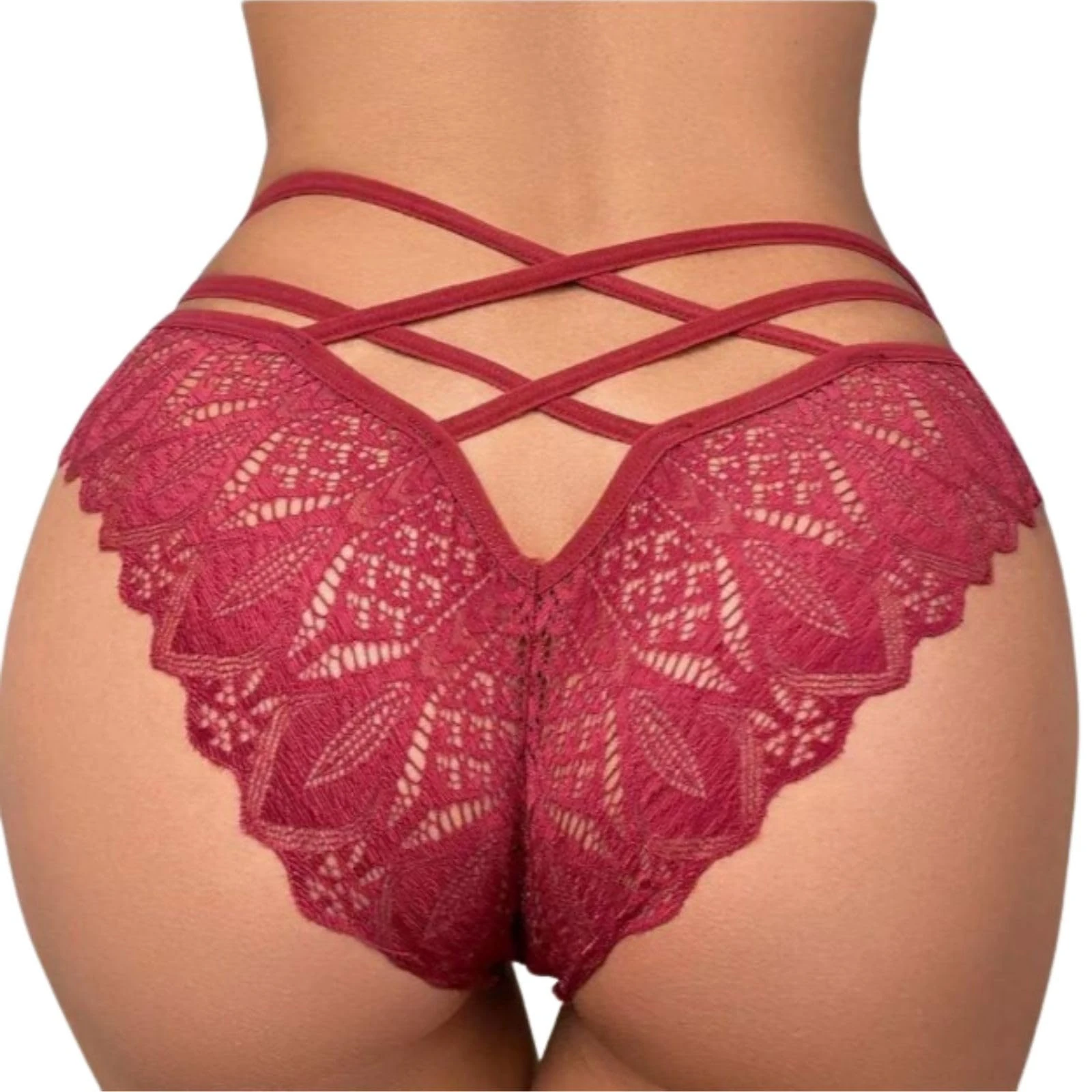Womens Lace Thongs Sexy Criss Cross Mid Rise Panties G-String T-Back Underwear Seamless Briefs (UK, Alpha, L, Regular, Regular, Burgundy)