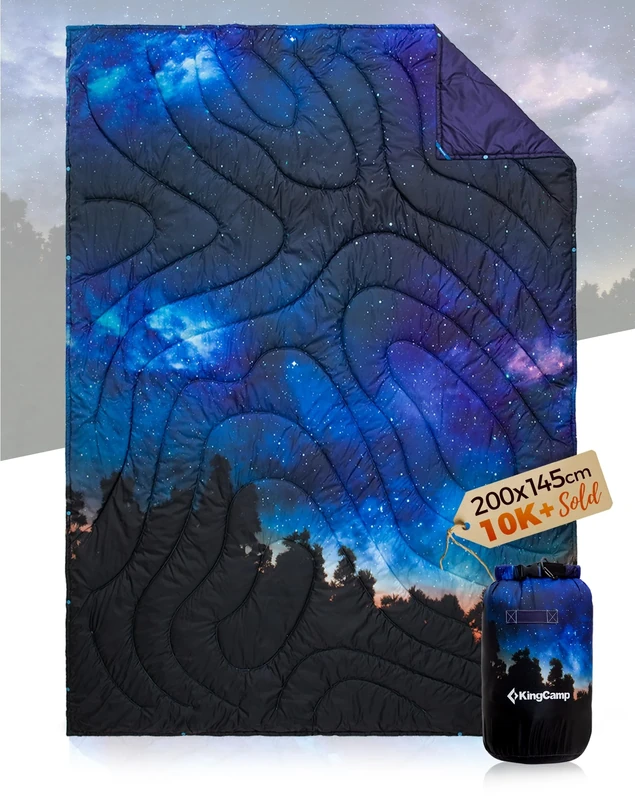 KingCamp Camping Blanket Lightweight Outdoor All-Weather Warm Thermal Throw with Snap Buttons, Packable Travel Blanket for Outdoor Picnics, Beach, Hiking, Car, Camping & Indoor 78.7" x 57.1"Starrysky