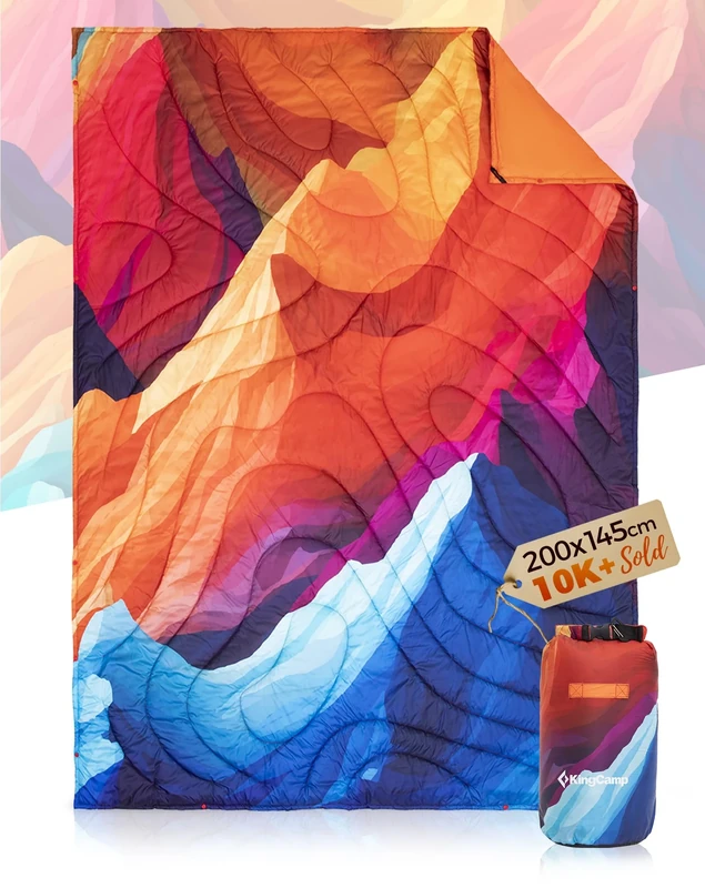 KingCamp Camping Blanket Lightweight Outdoor All-Weather Warm Thermal Throw with Snap Buttons, Packable Travel Blanket for Outdoor Picnics, Beach, Hiking, Car, Camping & Indoor 78.7" x 57.1"Peak