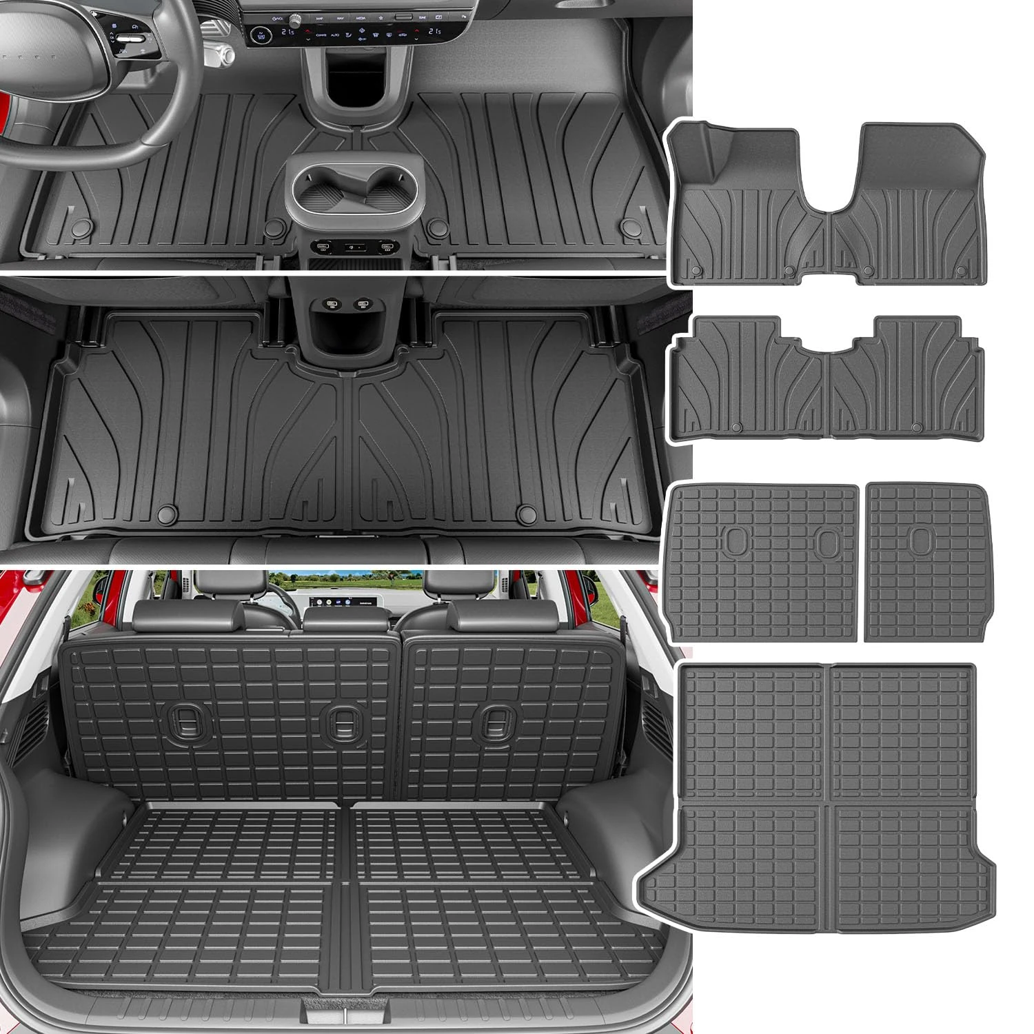 powoq Floor Mat Compatible with 2022-2024 Hyundai Ioniq5 Backrest Mat Trunk Mat Cargo Liner Cargo Mat Replacement for 2022 2023 2024 Hyundai Ioniq5 Accessories (Floor Mat+Trunk Mat+Backrest Mat)