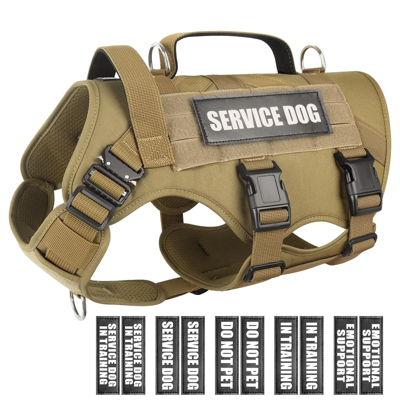 WINSEE Service Dog Vest Harness for Large Dog, Tactical Working MOLLE Vest with 10 Pet Patches, No Pull Heavy Duty Harness for Training Hunting Walking