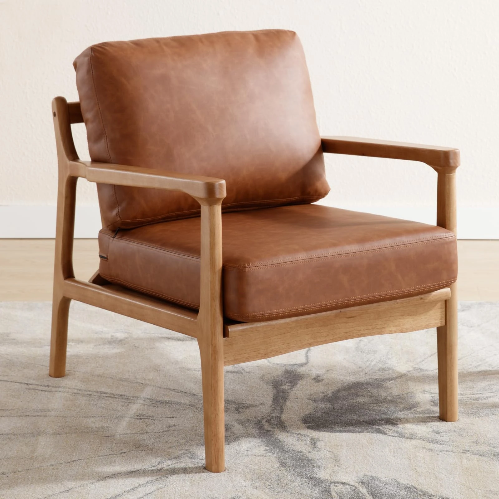 chairus PU Leather Tub Chair for Living Room Upholstered Armchair Reception Chairs with Solid Wood Frame Lounge Accent Chair for Bedroom (Brown)