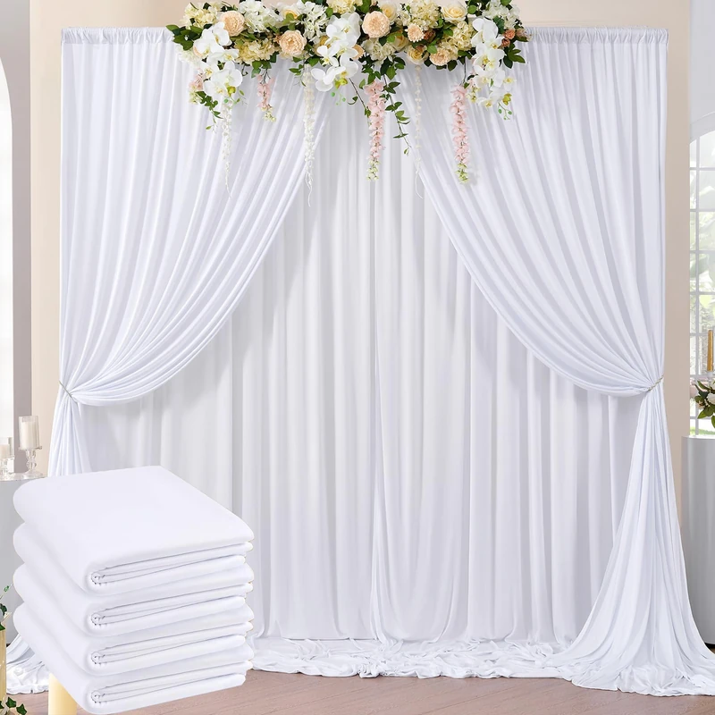 NSSONBEN 20ft x 8ft Wrinkle Free White Backdrop Curtains for Parties, 4 Panels Thick Polyester Photo Backdrop Drapes