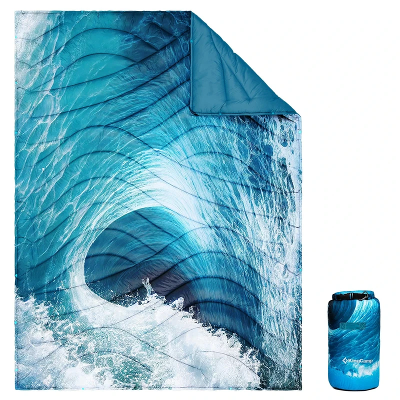 KingCamp Camping Blanket Lightweight Outdoor All-Weather Warm Thermal Throw with Snap Buttons, Packable Travel Blanket for Outdoor Picnics, Beach, Hiking, Car, Camping & Indoor 78.7" x 57.1"Seawave