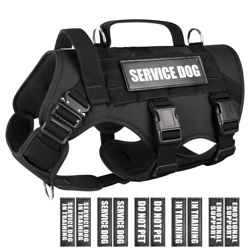 WINSEE Service Dog Harness for Large Dogs, Tactical Work Vest with 10 Pet Patches, No Pull, Durable Harness for Training, Walking