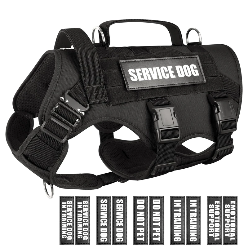 WINSEE Service Dog Vest Harness for Large Dog, Tactical Working MOLLE Vest with 10 Pet Patches, No Pull Heavy Duty Harness for Training Hunting Walking