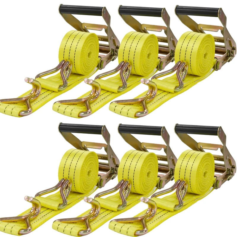 IBITION 6 Pack Ratchet Tie Down Straps, 4PK 2" x15' J Hook-5000LB Break Strength - Heavy Cargo Hauling,Cargo Ratchet Straps for Moving, Truck, Trailers, Motorcycles, Kayaks, Car Roof