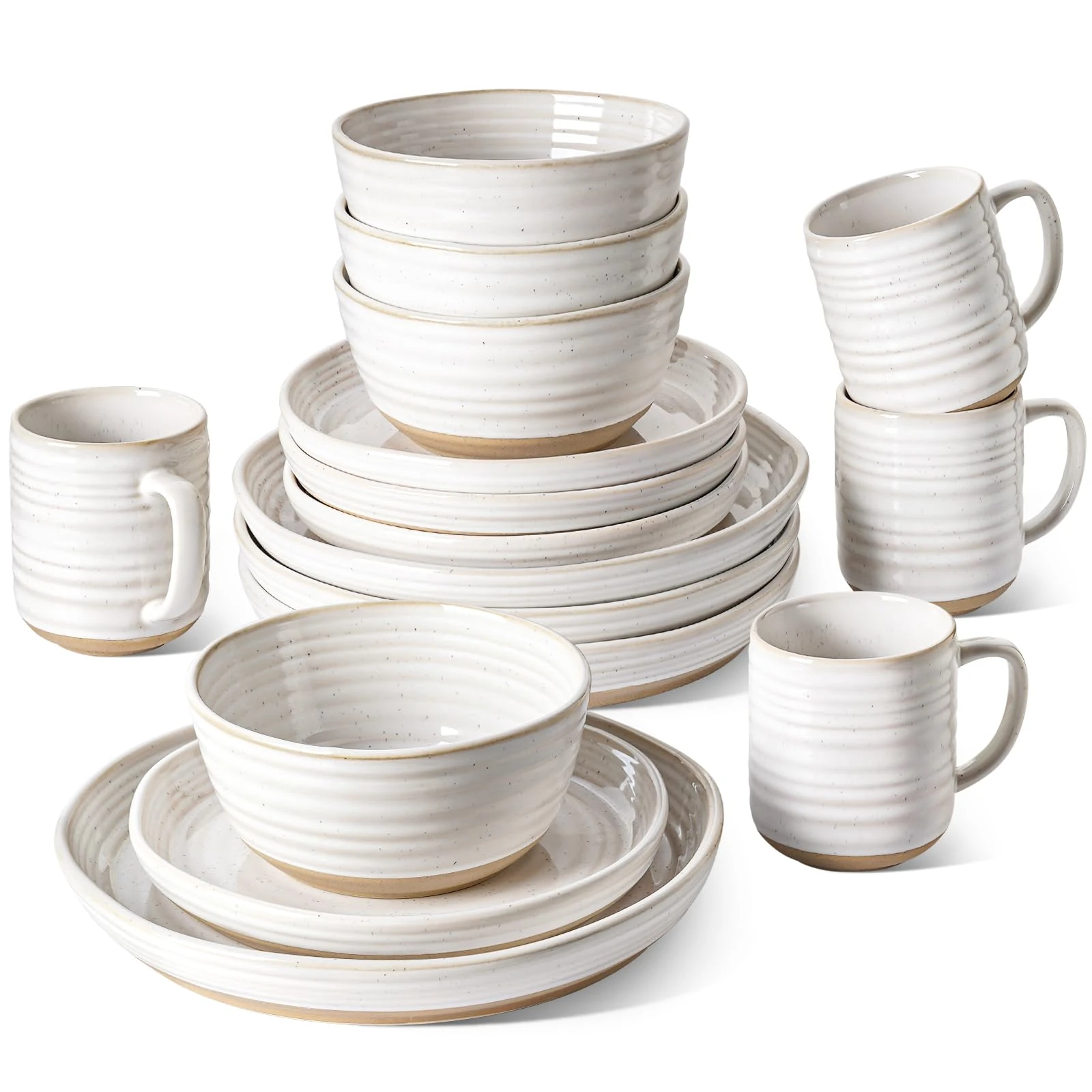 LE TAUCI Dinnerware Sets 16 Piece, Stoneware Plates and Bowls Set, House Warming Wedding Present, Serve for 4 (10" Dinner Plates + 8" Salad Dish + 28 oz Cereal Bowl+12oz coffee mugs) x 4, Arctic White