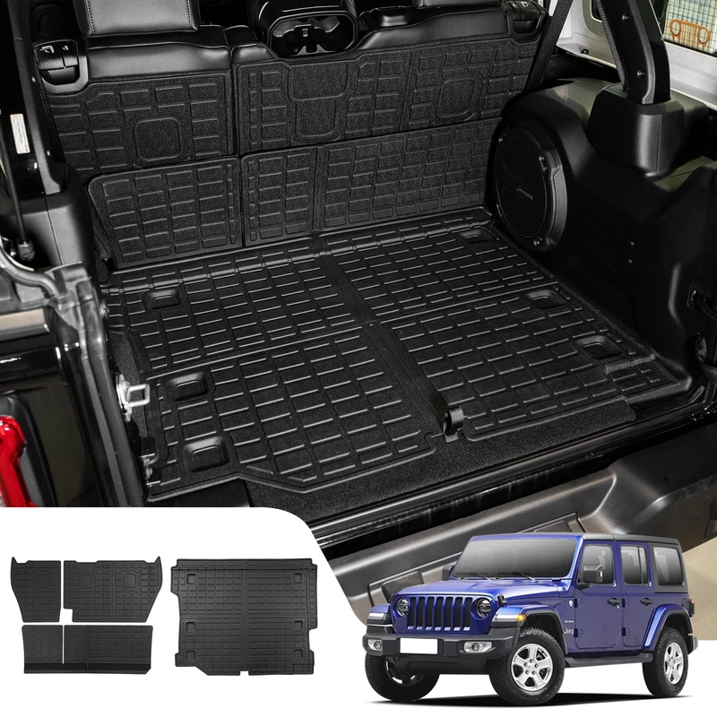Dattumar Jeep Wrangler JL 4-Door Trunk Mat Cargo Liner All Weather Back Seat Cover Protector 2018-2024 JL Accessories (Trunk Mat+Backrest Mats)