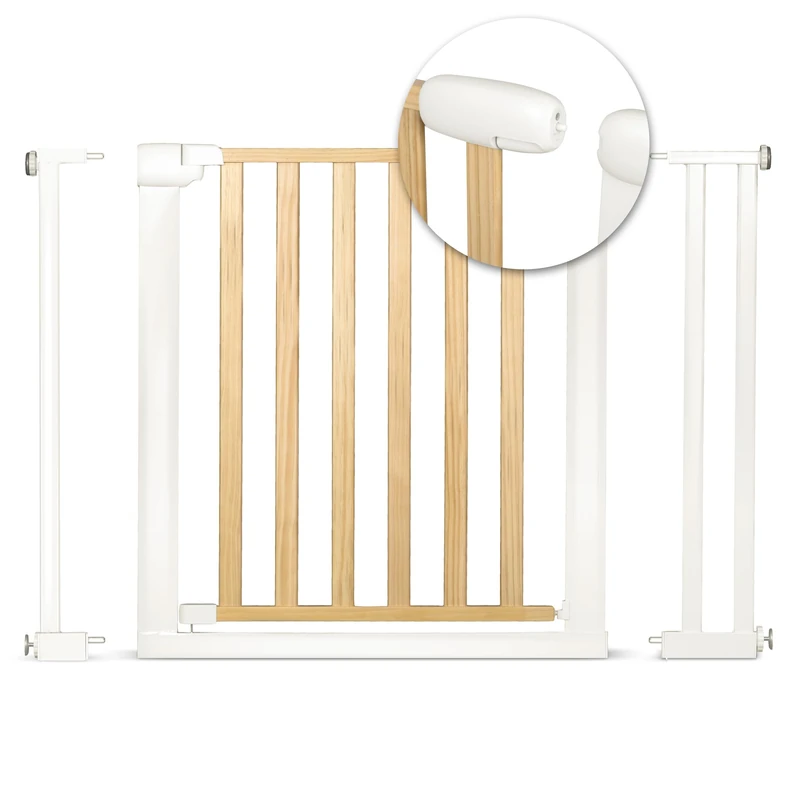 Nukido 718500 Children's Safety Barrier Extendable 74-105 cm Metal Easy Assembly Without Screws for Door Stairs Whitish Wood