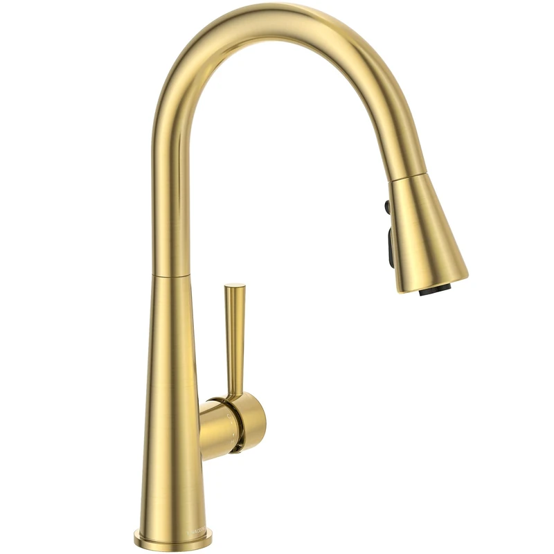 Gold Kitchen Faucet with Pull Down Sprayer, Lava Odoro Brushed Brass Single Handle Kitchen Sink Faucet, Gold Faucet for Kitchen Sink with Magnetic Docking Spray Head and Deck Plate, KF321-SG