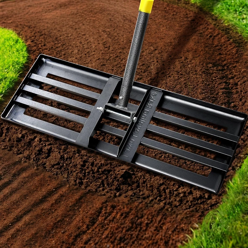 Feblomst 6 FT Heavy Duty Lawn Leveler Rake, 30 x 10 in Levelawn Tool with Round Corner, Adjustable for Garden Yard Golf Course, Yellow, Plastic Grip