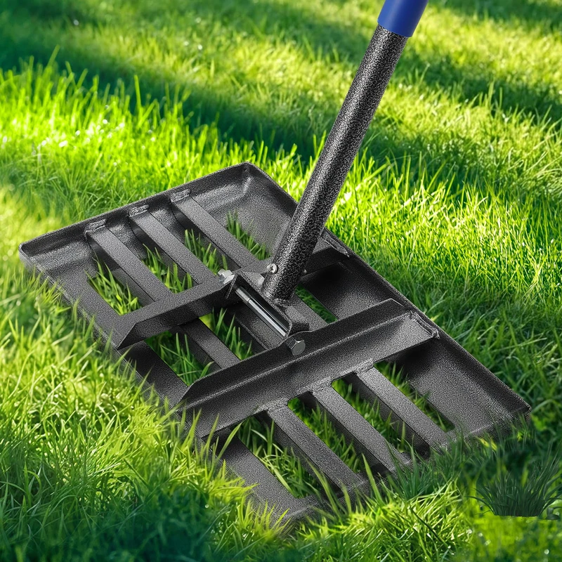 Lawn Leveling Rake with Round Edge, 6 FT Long Lawn Leveler with 17 x 10 Small Rakes Head for Smooth Garss Soil Dirt Sand, High Effect Long Handle Ground Leveling Tool for Yard Garden, No Flip - Image 1