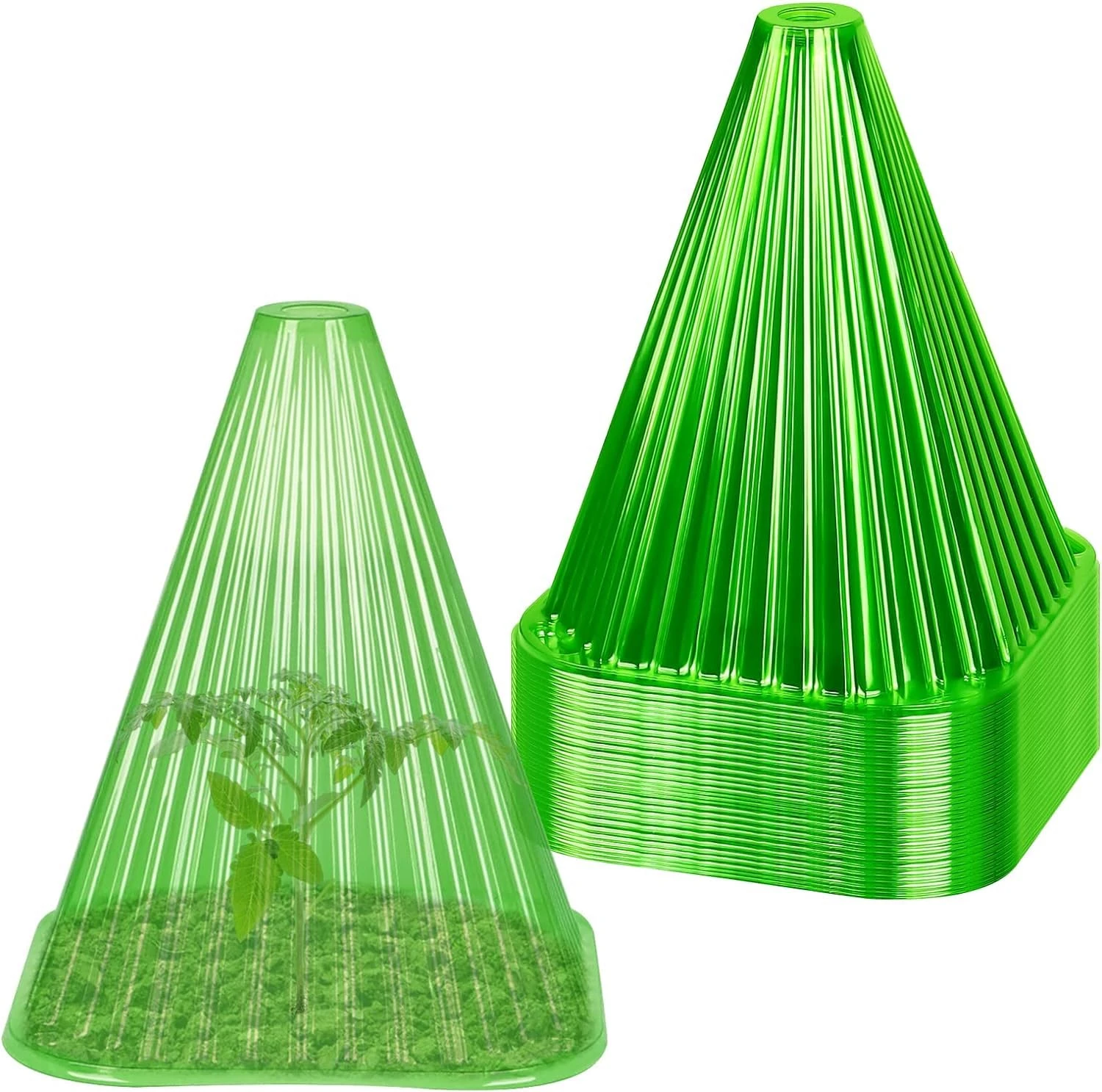 KAHEIGN 20Pcs Garden Plant Cloches, 22CM x 19CM Plastic Plant Bell Cover Reusable Mini Greenhouse for Protection Against Sun, Snow, Frost, Snails, Birds, Chickens, Insect Etc (Green)