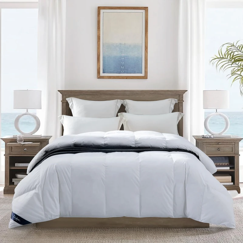 Globon Ultra-Soft Lightweight Down Feather Comforter California King Size,Breathable Thin Blanket Duvet Insert for Hot Sleeper/Warm Weather,Noiseless Shell,700 Fill Power with Corner Tabs,White