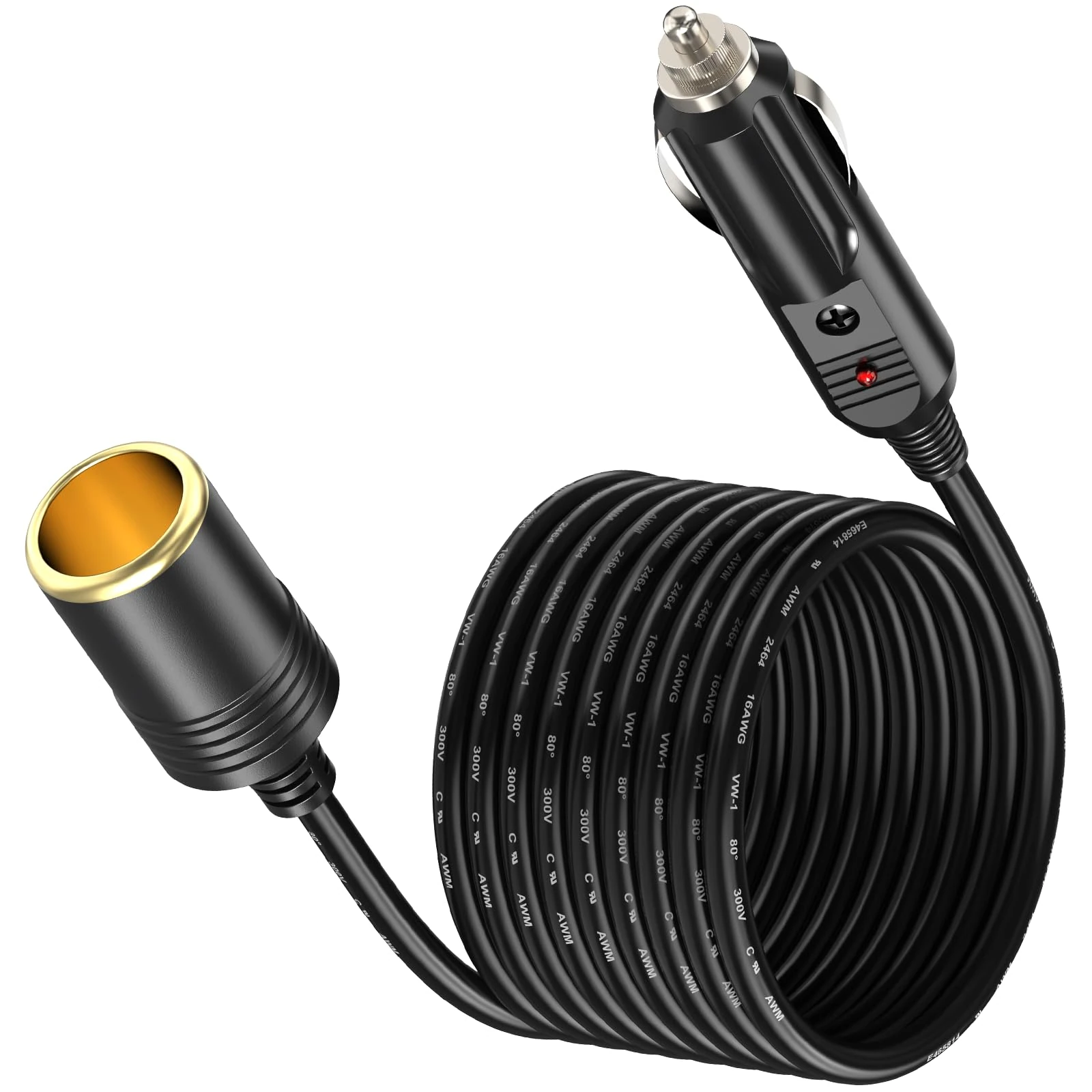 6M 12V/24V Vehicle Cigarette Lighter Power Extension Cable – 15A 180W Inline Socket For Tyre Inflators Vacuums & Portable Tools Heavy Duty Lead Tough & Durable