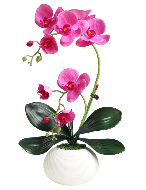 Forlaoers 17" Realistic Purple Orchid Faux Flowers White Ceramic Vase Artificial Flower Fake Plant Decor for Kitchen Table Centerpieces Home Dining Room Christmas Wedding Desk Decorations Indoor
