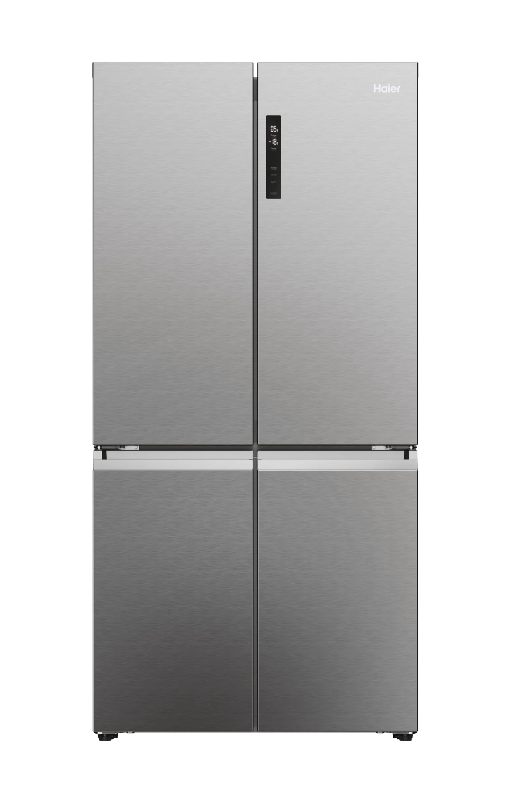 Haier Cube 90 Series 5 Freestanding American Fridge Freezer, 4 Doors, Total No Frost, E Class, Air Surround, T-ABT Antibacterial System, 528L Total Capacity, Platinum Inox, 91x65x190 cm - HCR5919ENMP
