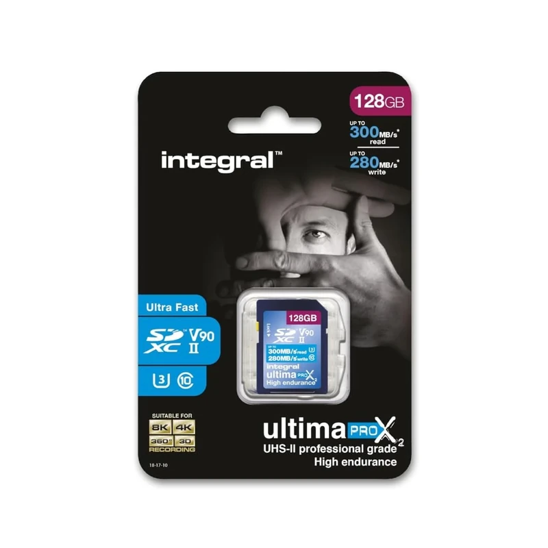 Integral 128GB UHS-II SD Card V90 Up to 300MBs Read and 280MBs Write Speed 1866X SDHC Professional High Speed Memory Card