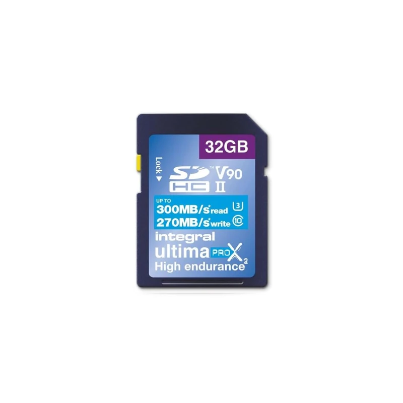 Integral 32GB UHS-II SD Card V90 Up to 300MBs Read and 270MBs Write Speed 1866X SDHC Professional High Speed Memory Card