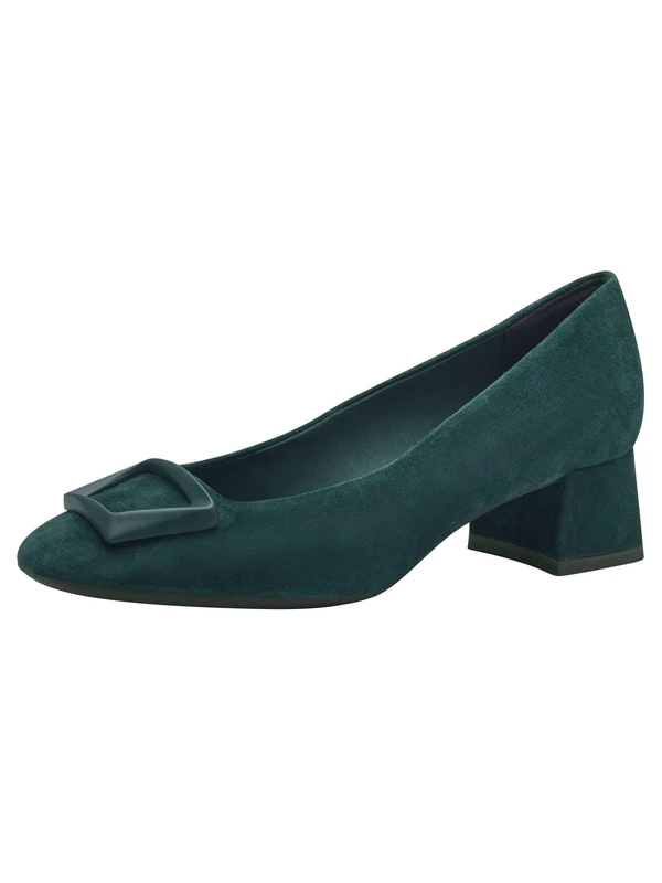 Tamaris Women's Leather Block Heel Court Shoes, Green Suede, 5 UK