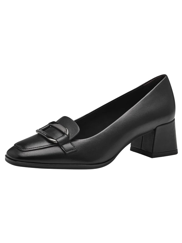 Tamaris Women's Leather Block Heel Court Shoes, Black, 6.5 UK