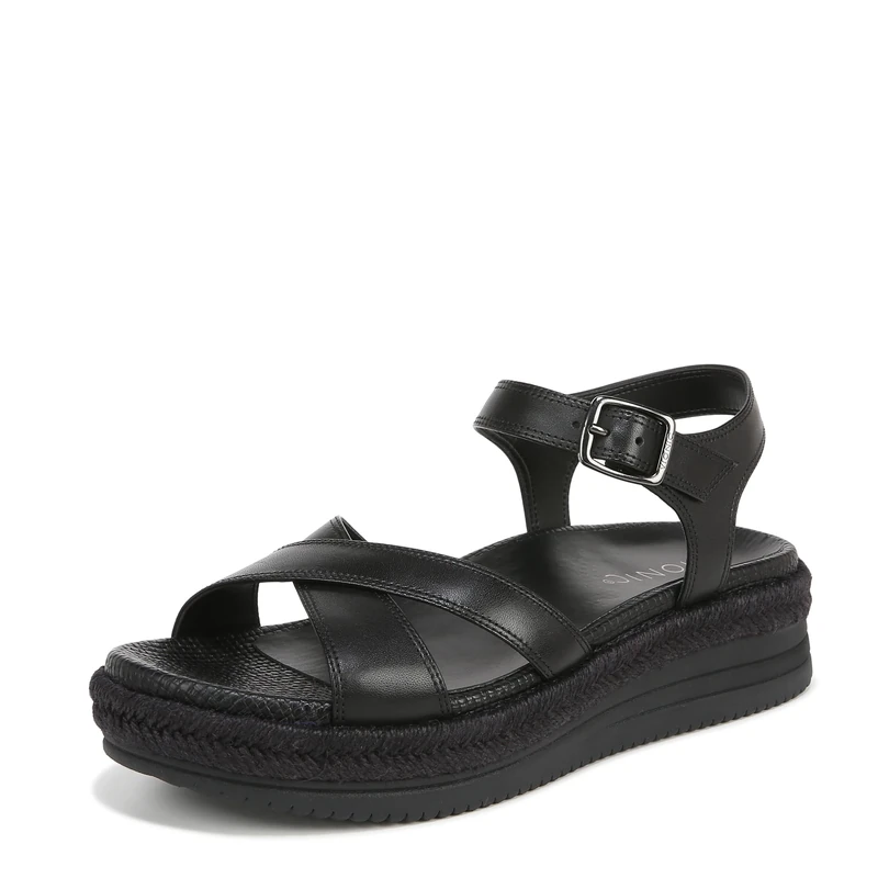 Vionic Women's Mar Flat Sandal, Black Leather, 6.5 UK