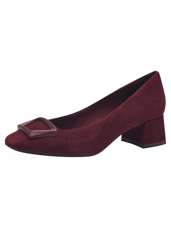 Tamaris Women's Leather Block Heel Court Shoes, Merlot Suede, 7.5 UK