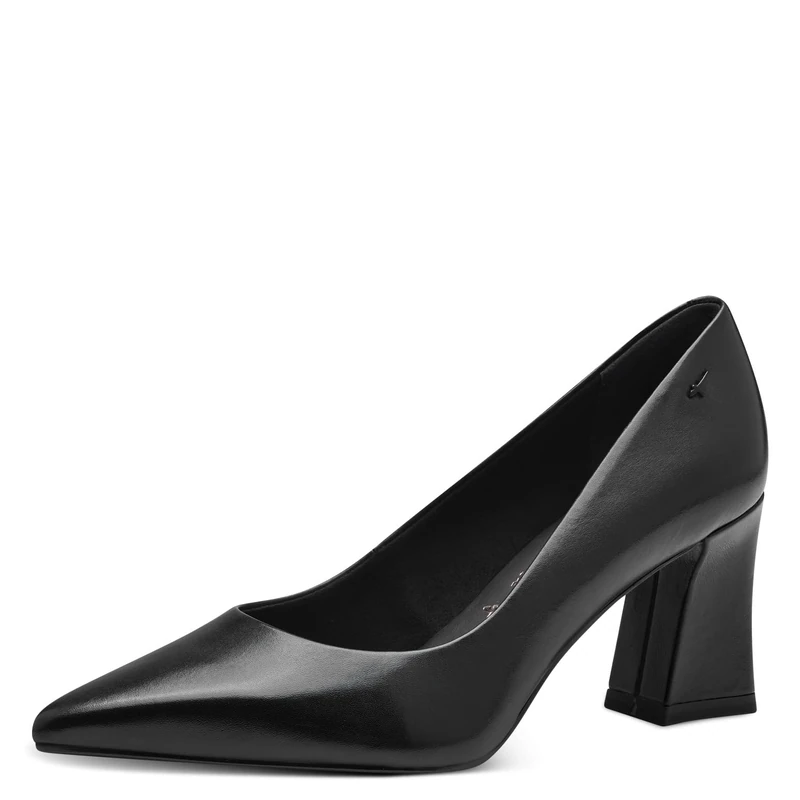 Tamaris Women's Leather Block Heel Court Shoes, Black (Black Leather), 5 UK