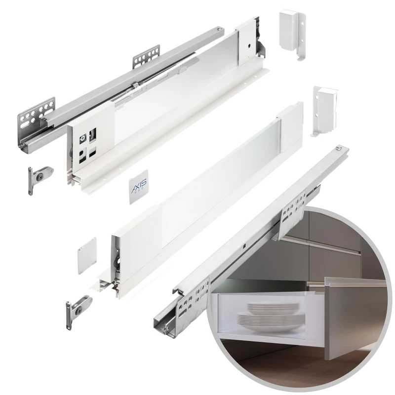 GTV - AXIS PRO Drawer System | Drawer with Glass Sides | Drawer System | Height 84 mm Length 550 mm | White with Milky Glass