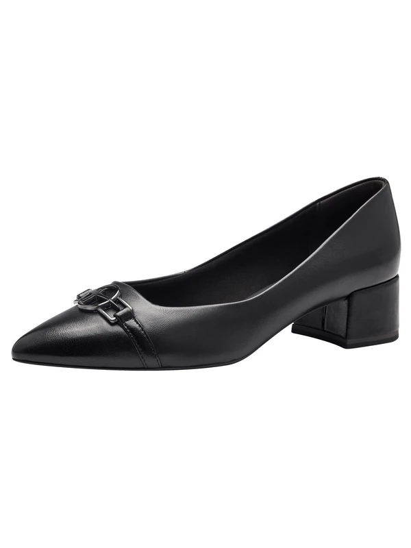 Tamaris Women's Leather Block Heel Court Shoes, Black (Black Leather), 3.5 UK