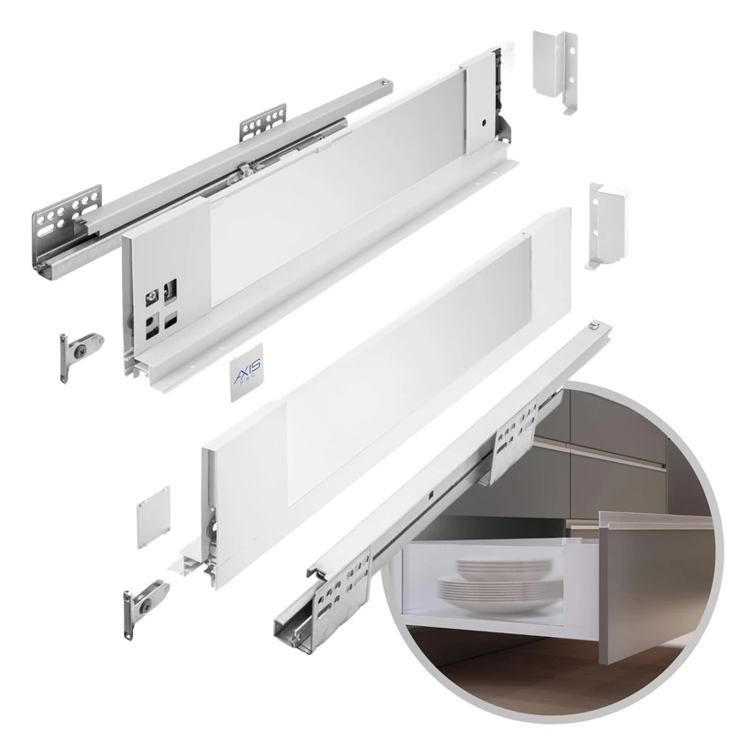 GTV - AXIS PRO Drawer System | Drawer with Glass Sides | Drawer System | Height 116 mm Length 550 mm | White with Milky Glass