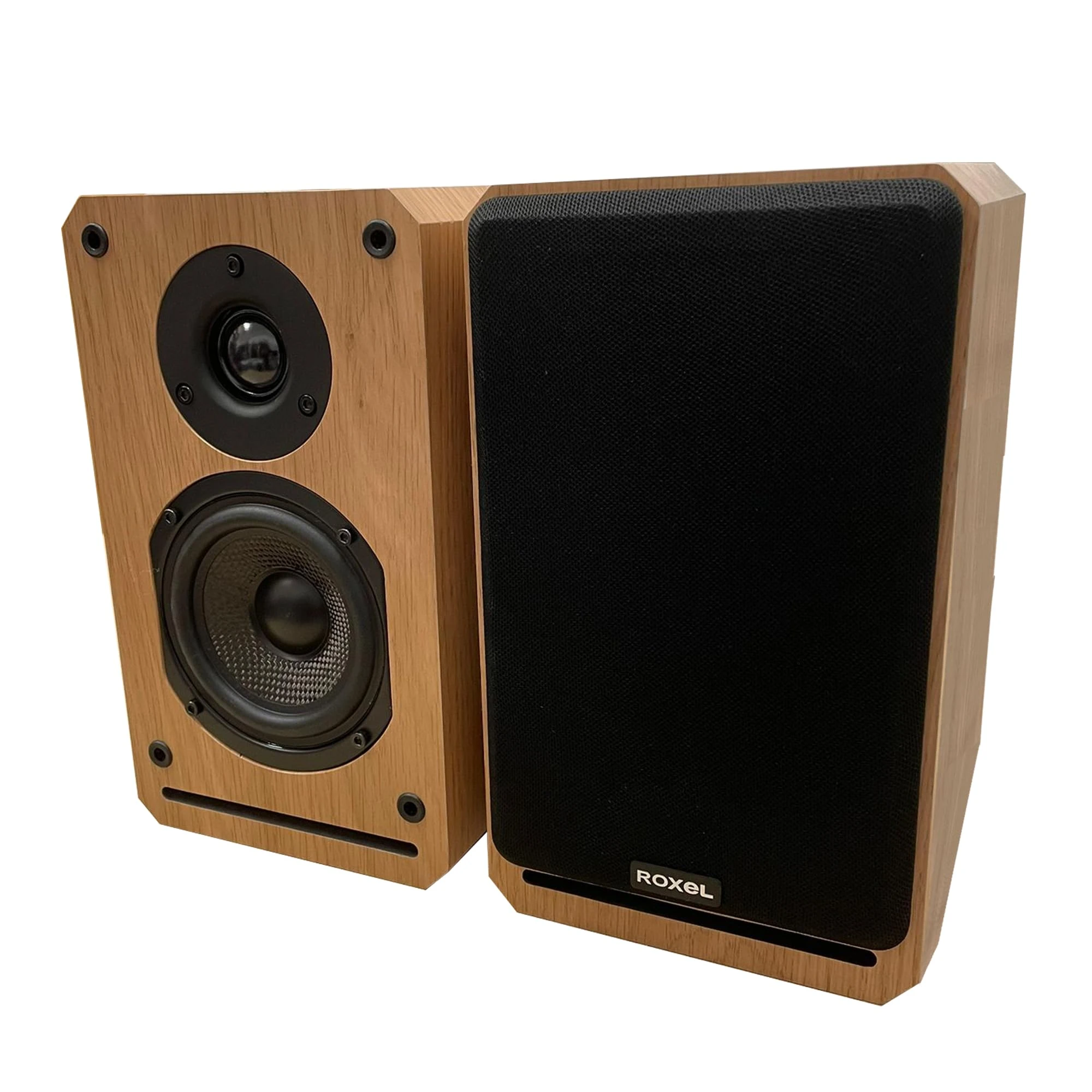 Roxel RBS 300 Passive Bookshelf Speaker, Wood Effect Cabinet with 4 inch Enhanced Carbon Fibre Woofer, 1Inch Silk Dome Tweeter, Detailed and Refined Sound, Deep Bass 150W RMS (Oak)