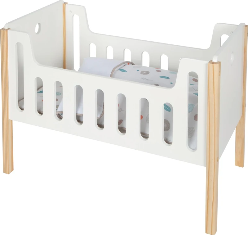 Small Foot Doll Crib Little Button, wood, incl. reversible bed linens, doll accessories for kids 3 and up, 12495