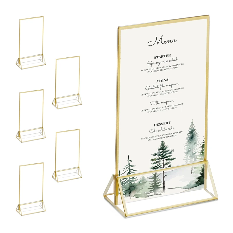 Relaxdays Table Stand, Set of 6, DIN A6, Wedding, for Menu, Photos & Numbers, Acrylic Card Holder, Transparent, 19 x 11 x 6 cm