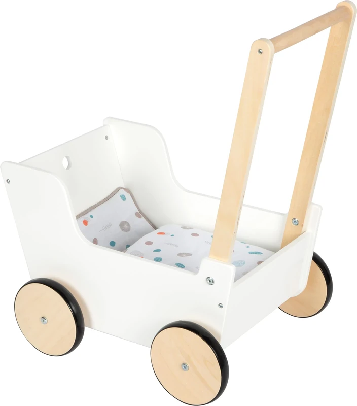 Small Foot Push-Along Doll Pram Little Button, wood, incl. reversible bed linens, for kids aged 1+ years, 12496