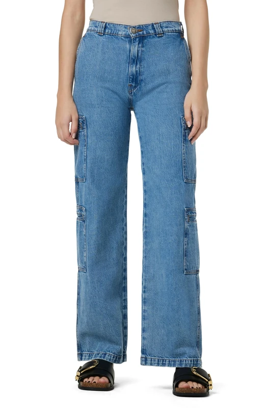 HUDSON Women's High-Rise Welt Pocket Cargo Wide Leg Jeans, Sandlot, 32 - Image 1