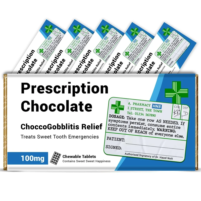 KadoBox - Funny Prescription Chocolate Bar Wrapper x 6 pcs (Chocolates NOT Included) - Get Well Soon Gifts, Valentines Present for Men and Women