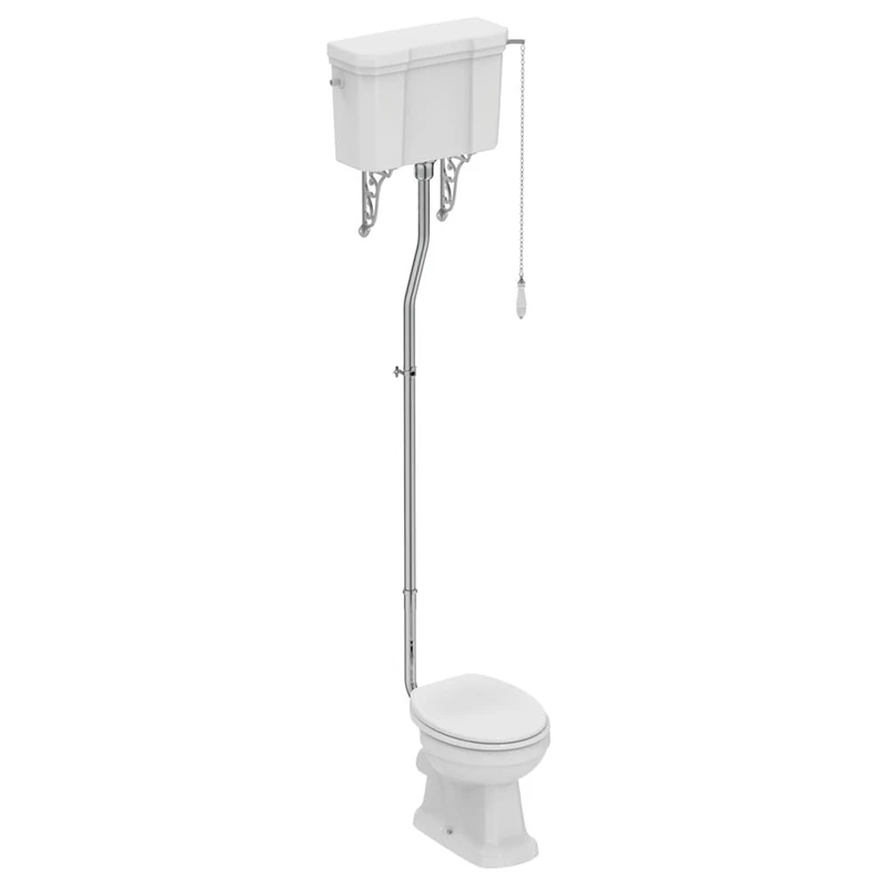 Ideal Standard Waverley Traditional High Level Toilet with 6 or 4 Litre Single Flush Cistern and White Toilet Seat