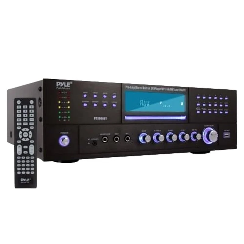 Home Theater Bluetooth Amplifier Receiver - 4 Channel 3000 Watt Stereo Speaker Home Audio Amplifier Receiver w/Radio, USB, 2 Microphone w/Echo, CD DVD Player, LCD, Rack Mount - Pyle PD3000BT.5